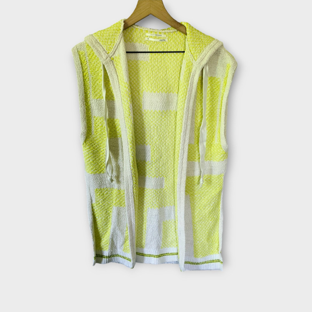 NWT Anthropologie Fringe Hooded Yellow and White Sweater Vest - Size Medium - Picture 5 of 5